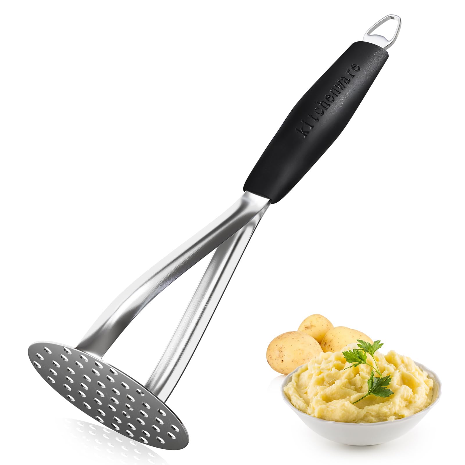 Joyoldelf Stainless Steel Potato Masher, Heavy Duty Potato Press Baby Food Masher with Non Slip Handle for Smooth Mashed Potatoes, Jam, Vegetables and Fruits