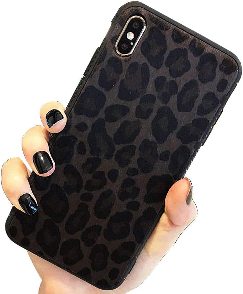 for iPhone 7 Plus Case iPhone 8 Plus Case LAPOPNUT Chic Leopard Print Fuzzy Case Luxury Soft Phone Case Ultra Slim Shockproof Rubber Cover Protective Back Case for Girls Women,Black