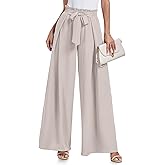 Lepunuo Wide Leg Pants for Women High Waisted Palazzo Pants Work Casual Flowy Tie Knot Trousers with Pockets