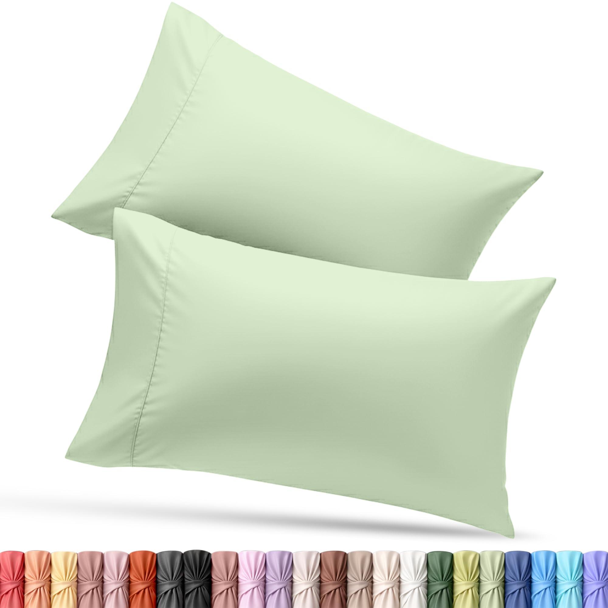 Pillow Cases Queen Size Set of 2, Ultra Soft Comfy Pillow Covers, Sage