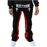 GORGLITTER Men's Y2K Graphic Baggy Sweatpants Color Block Wide Leg Flare Sweatpants Casual Workout Pants Streetwear