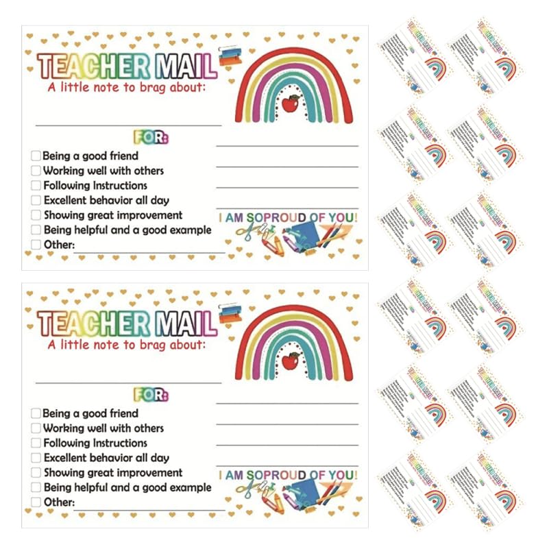 Tofficu 50Pcs Mail Teacher and Parent Reward Cards, Classroom Behavior Motivational Notes for Kids, Multi-Color Coated Paper, 3.6 X 2.5 Inches, Encouragement Cards for Better Habits