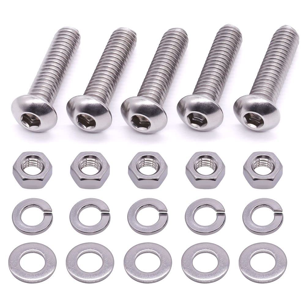 Photo 1 of 1/4-20 x 1 Stainless Steel Button Head Socket Cap Screws with Hex Nuts Flat Washers Lock Washers, Stainless Steel 304 (18-8), Full Thread, Allen Hex Drive, 20 Sets