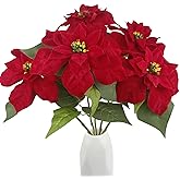 FAICOIA Artificial Poinsettia Bushes Silk Poinsettia Plants Artificial Christmas Flowers Bouquet Red Velvet Poinsettia Flowers for Floral Arrangements Home Porch Garden Indoor Outdoor Xmas Decor