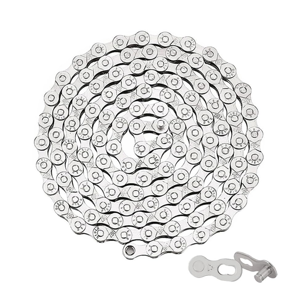 QitinDasen 6/7/8 Speed Bicycle Chain, 1/2 X 3/32 Inch 116 Links ​​Bike Chain, with 6/7/8 Speed Bicycle Chain Connector (Silver)