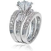 COSJOOHY 925 Sterling Silver Bridal Ring Sets Emerald Cut CZ Engagement Rings Vintage Promise Rings Platinum Big Women CZ Rings Set Bling Princess Cut Cubic Zirconia Size 6-10