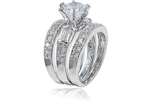 COSJOOHY 925 Sterling Silver Bridal Ring Sets Emerald Cut CZ Engagement Rings Vintage Promise Rings Platinum Big Women CZ Rings Set Bling Princess Cut Cubic Zirconia Size 6-10