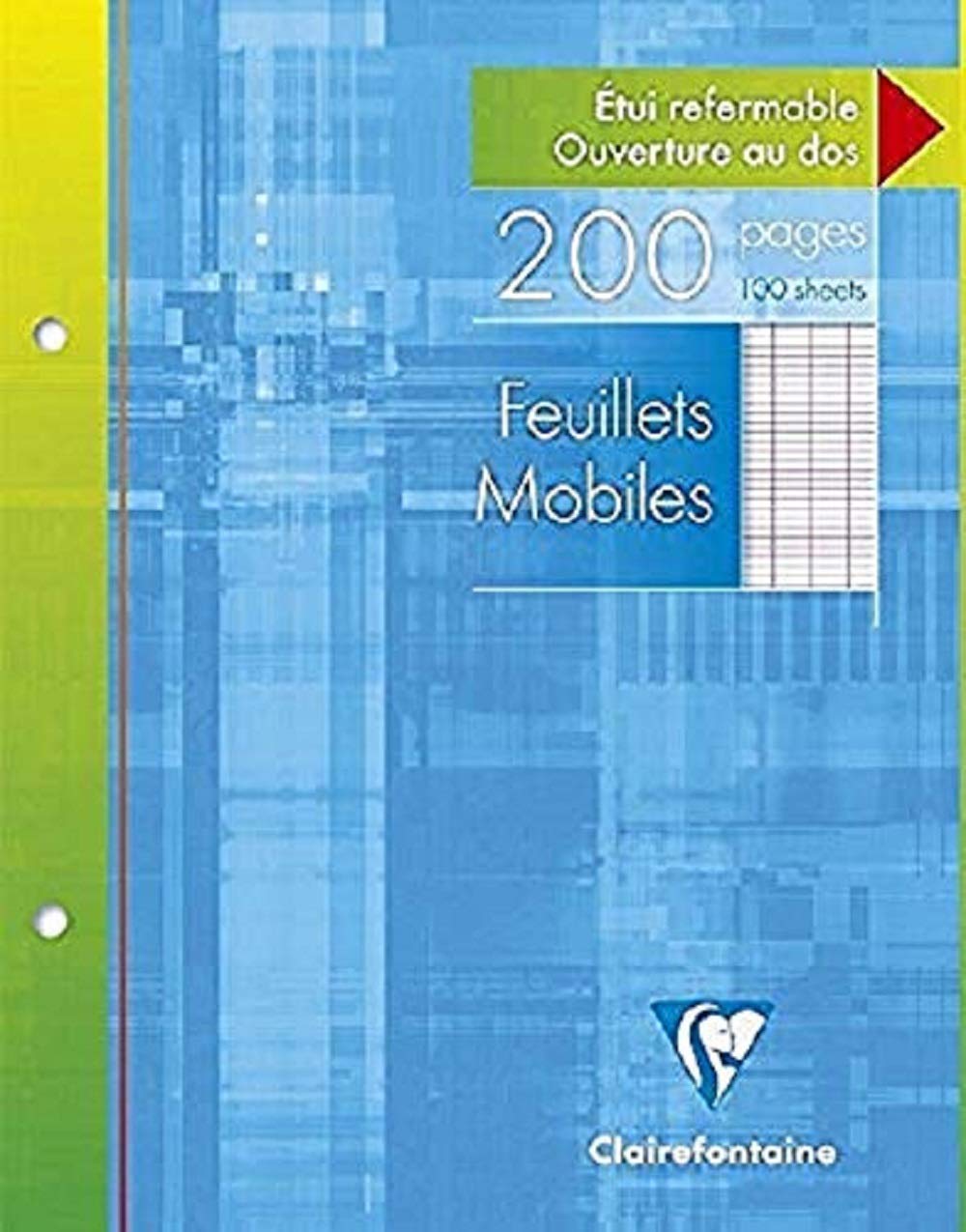 Clairefontaine 1351C - One pack of 5 perforated Single Sheet binders - Dimensions: 17 x 22 cm - 200 Seyes Ruled Pages - White Paper 90 g - Reusable Case