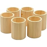 Cregugua 6-Pack 4 Inch Round Wood Pen Holder Unfinished Wooden Pencil Holder for DIY Crafts (3x3x4 Inches)