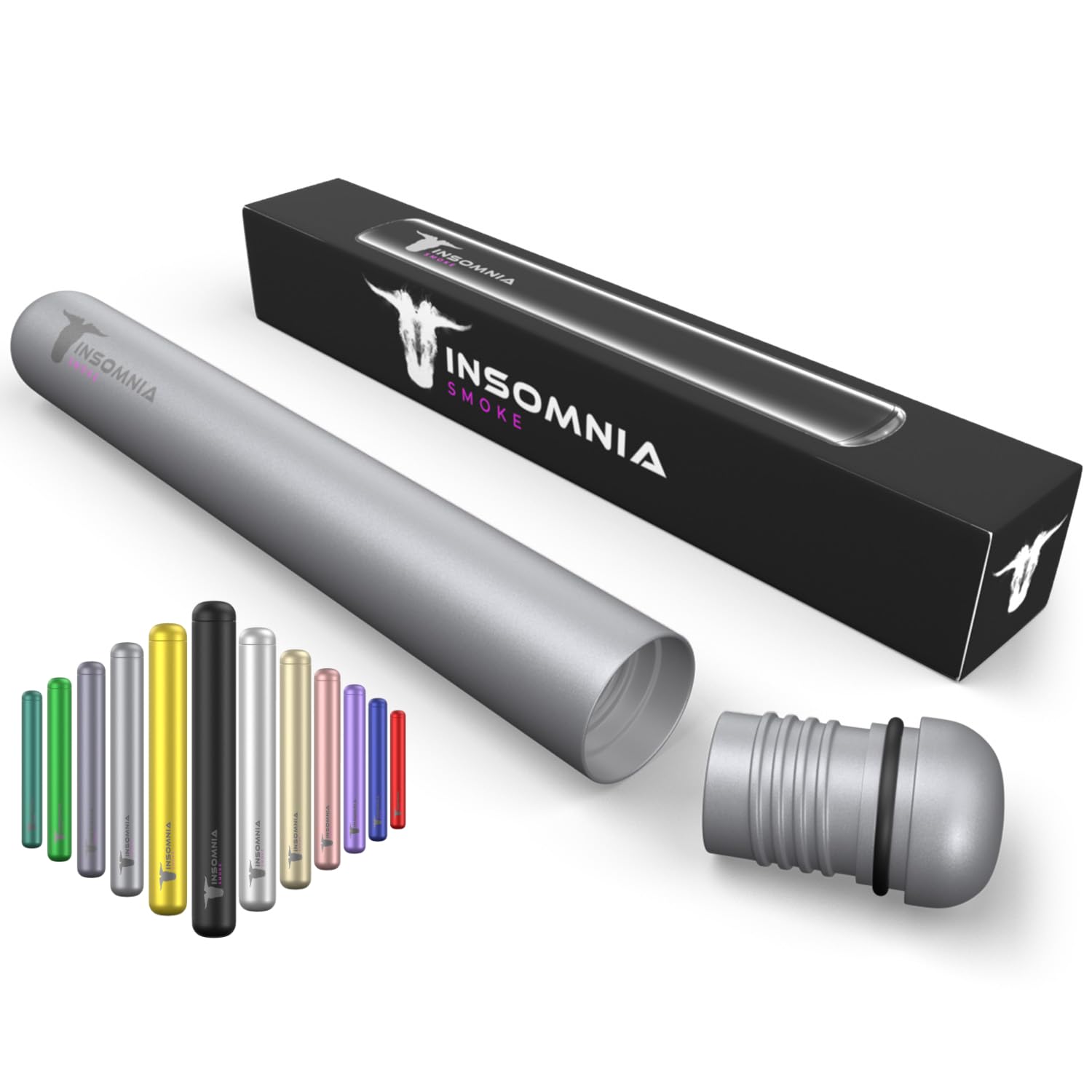 Insomnia Smoke Joint Case | Water, Smell & Odour Proof | Premium Tobacco Doob Tube Cigarette Storage Container Box for King Size Pre-roll Cone | Made of CNC Aluminium for Luxury Lifestyle (Silver)