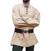 Runcati Mens Medieval Pirate Shirt Steampunk Viking Renaissance Long Sleeve Lace Up Scottish Halloween Costume Tops