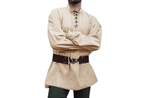 Runcati Mens Medieval Pirate Shirt Steampunk Viking Renaissance Long Sleeve Lace Up Scottish Halloween Costume Tops