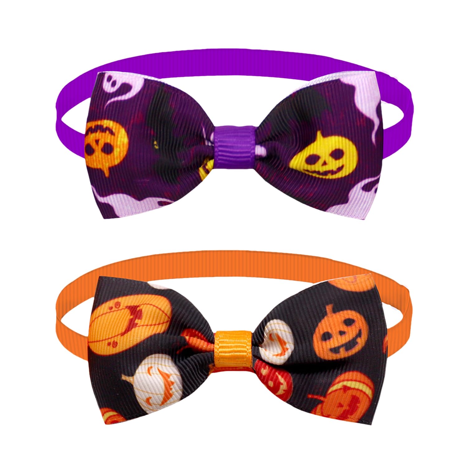 Miaija 2Pieces Halloween Pet Bow Ties Soft Ghost Pumpkin Pattern Bow Ties Adjustable Decoration Accessories for Dogs and Cats Holiday