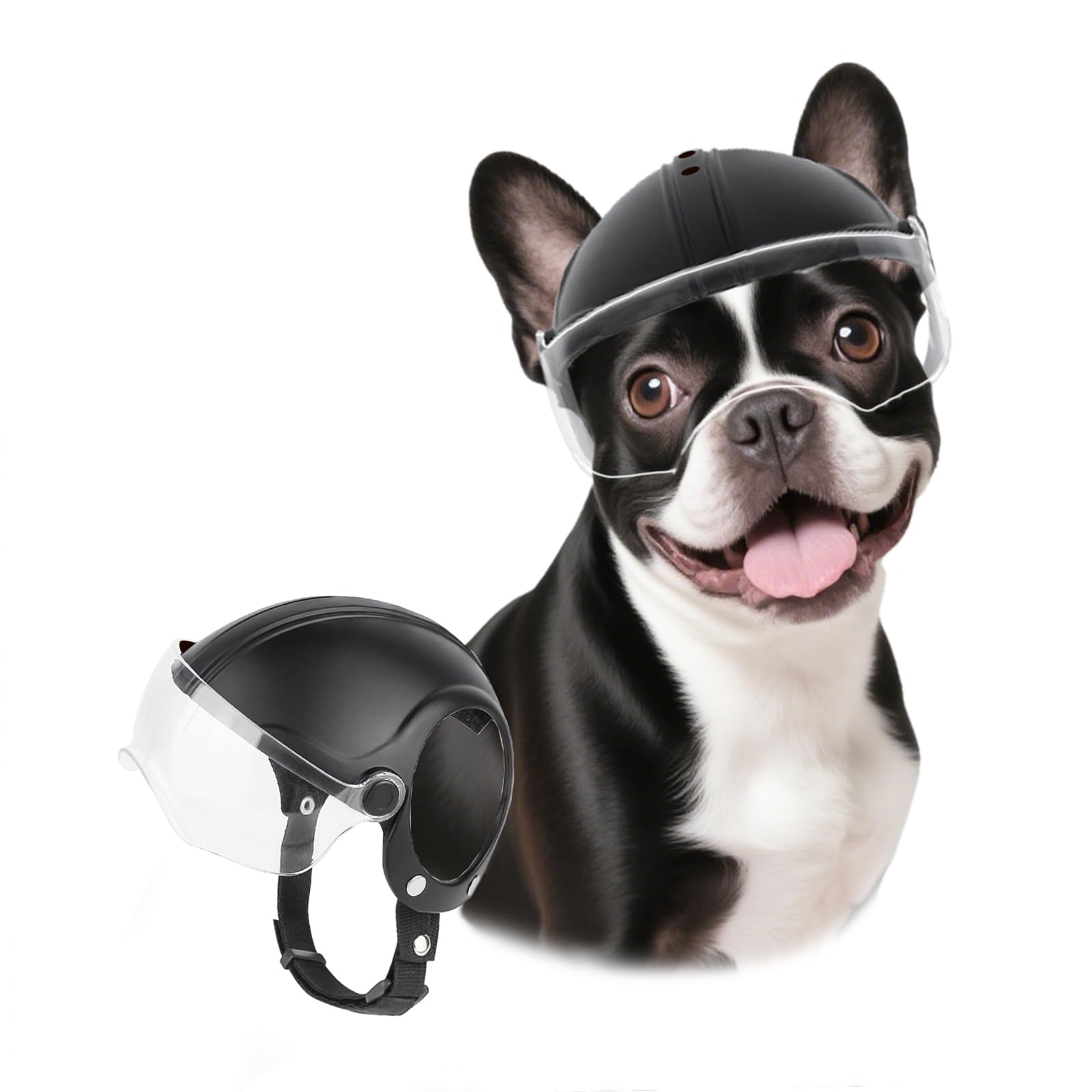 Photo 1 of LESYPET Dog Helmet Small Breed, Dog Motorcycle Helmet Drop-Down Clear Visor for Outdoor Motorcycling Windproof Pet Hat with Ear Hole