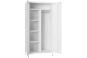Steehoom Metal Armoire, Wardrobe Closet Cabinet with 1 Hanging Rod and 4 Shelves for Bedroom, Changing Room, Laundry Room, Office (White)