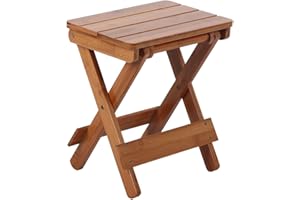 Bicaquu Portable Stool Smooth Edge Fishing Chair Seat Square Bamboo Stool Portable Durable Household Folding Stool, Bedroom for Garden Bathroom Balcony