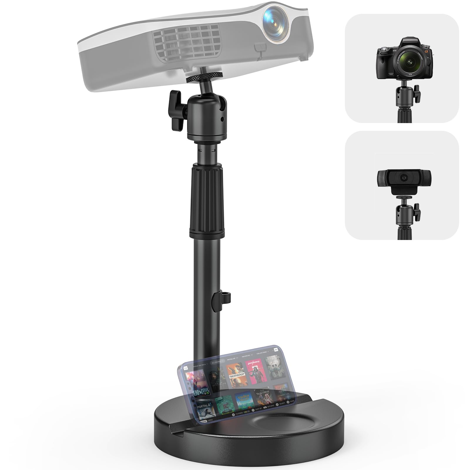 Photo 1 of JUBOR Desktop Projector Stand Table, 11" - 17.7" Extendable Height Stand with Heavy-duty Base and 1/4" Ball Head, 360° Rotation Webcams Projector Mount Holder for Home, Office, Outdoor Projection