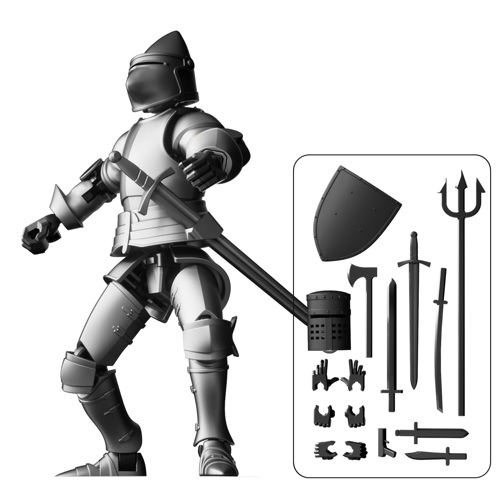 MEIEST Knight Armor Action Figure,Multi-Jointed Movable Robot Mannequin T13,Multiple Accessories, Desk Decoration, Creative Gifts (Black)