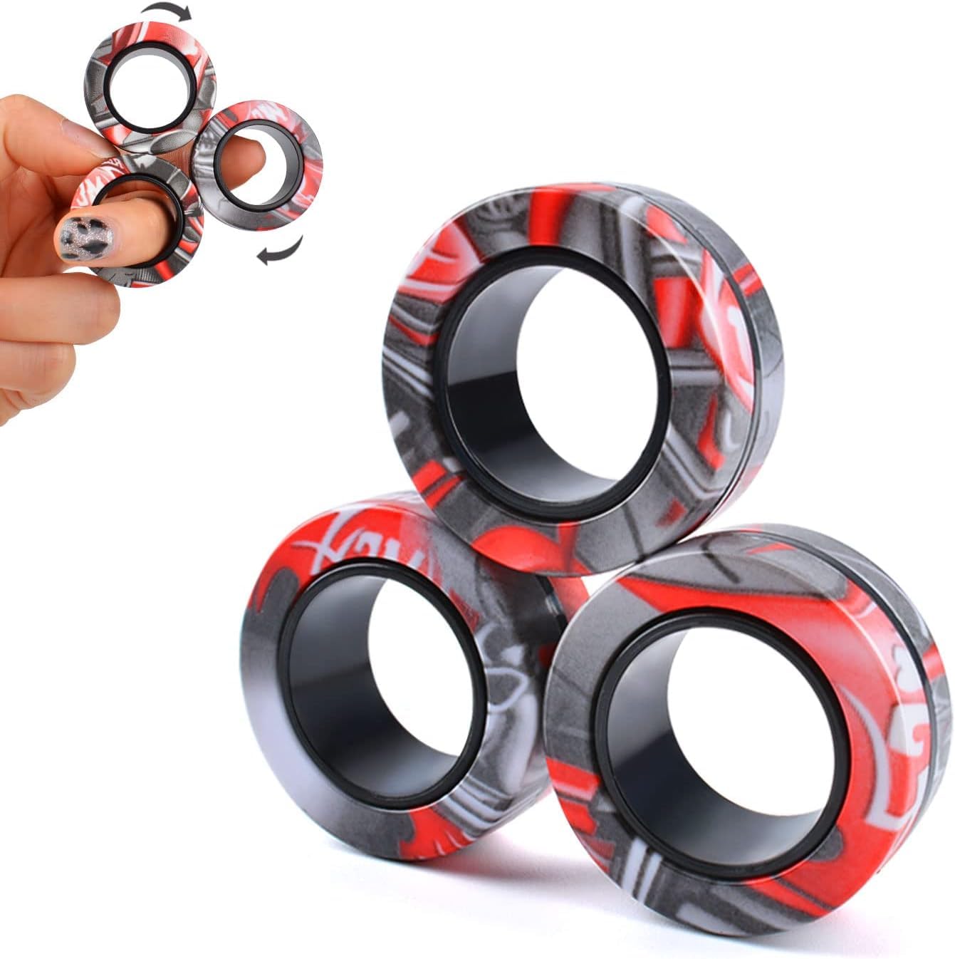ASIOWELY Easter Basket Stuffers Magnetic Rings Fidget Toys Adults Teens Boys,3 PCS Fidget Spinners for ADHD Anxiety Stree Relief Fidget Rings,Birthdays Easter Gifts 3-6-8-12 + Year Old Kid Men Woman — image 1