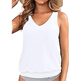 Blouson Tankini Tops for Women - Loose Fit Swim Top Only No Bottom Bathing Suit Modest Swimsuit Top 2025