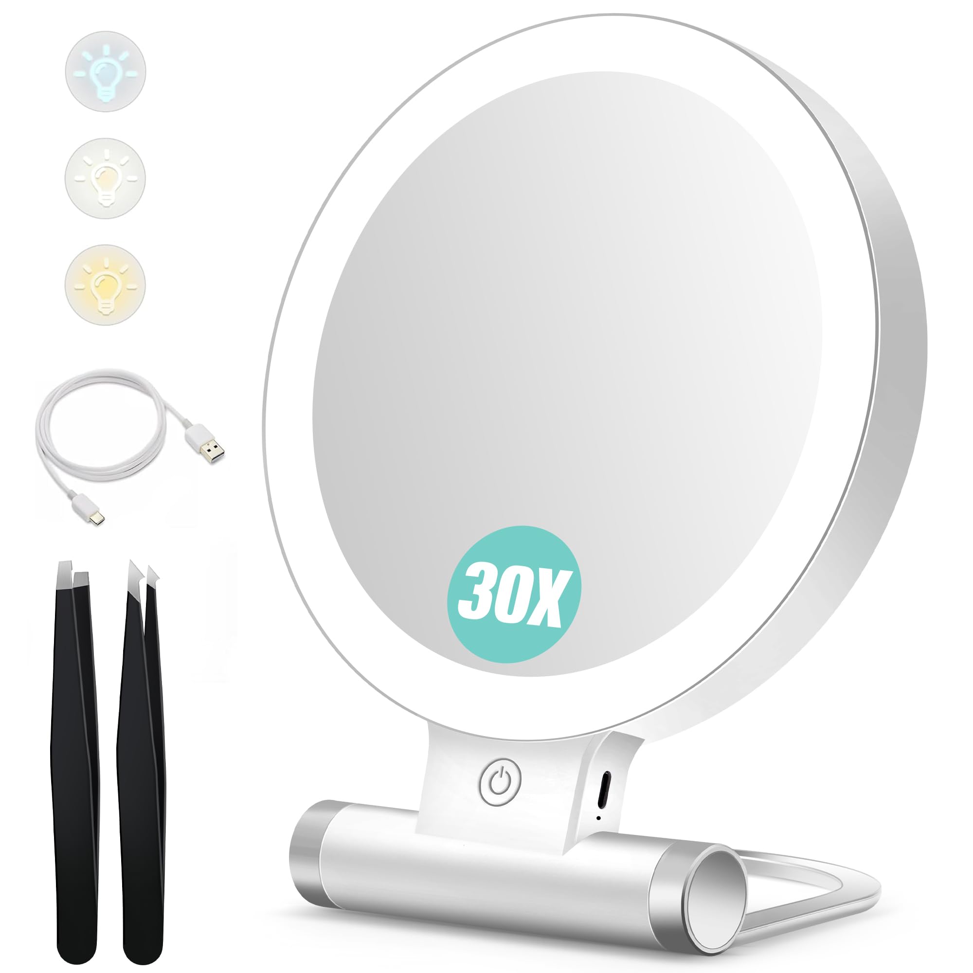 Magnifying Mirror with Light,30X/1X Double Sided Tabletop Portable Lighted Makeup Beauty Mirror