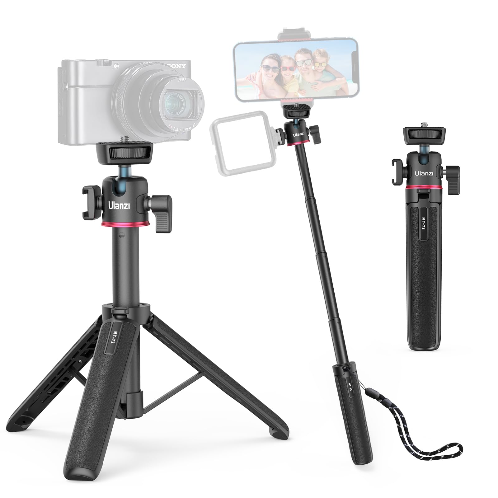 ULANZI MT-73 Extension Pole Tripod, Mini Selfie Stick Tripod Stand Handle Grip for Webcam Canon G7X Mark III Sony ZV-1 RX100 VII A6400 A6600 Cameras Vlogging