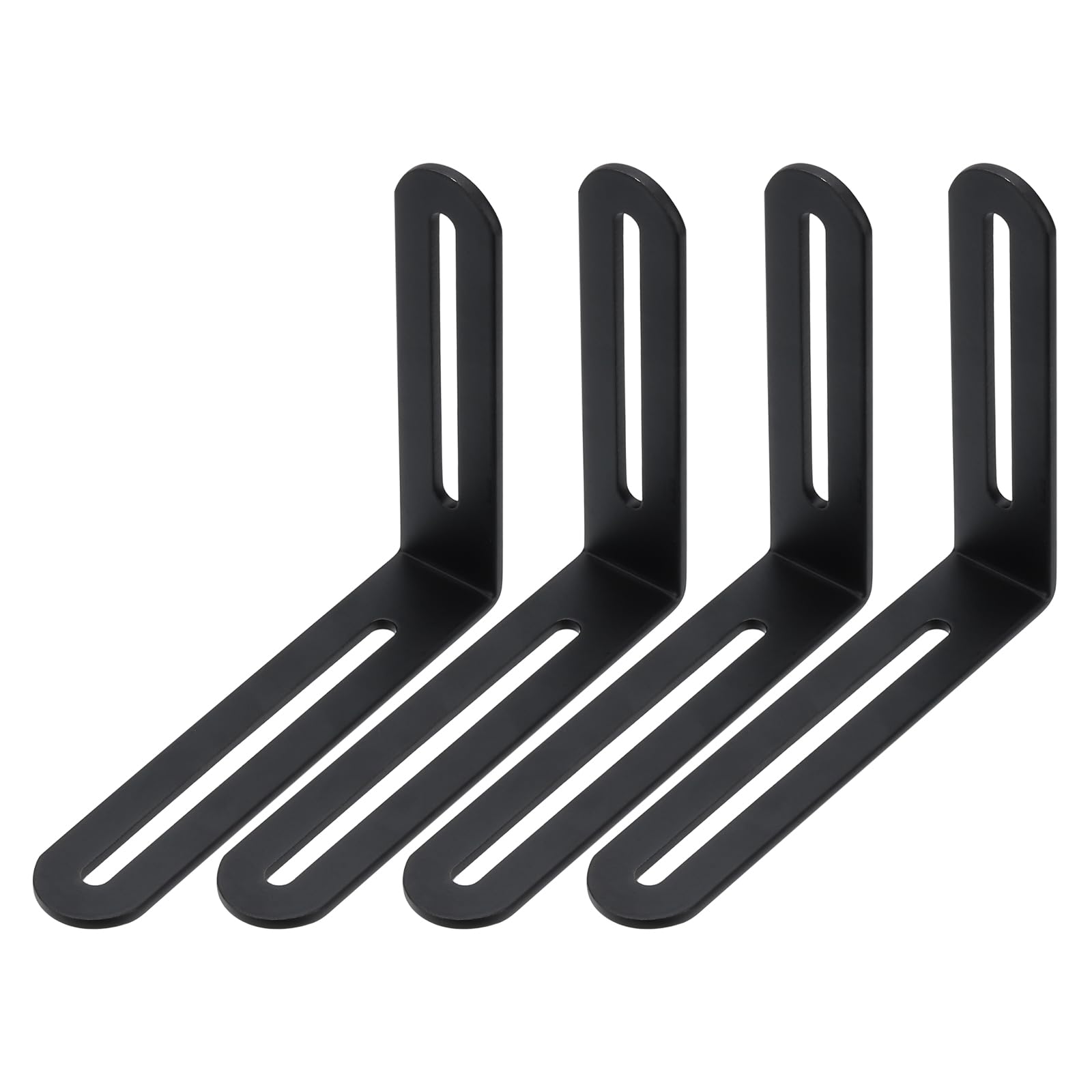 PATIKIL 4 18/25" Adjustable L-Shape Corner Brace with Slot, 4 Pcs Slidable Slotted Joint Right Angle Bracket Metal Corner Connector Bracket for Wood Chair Furniture, Black