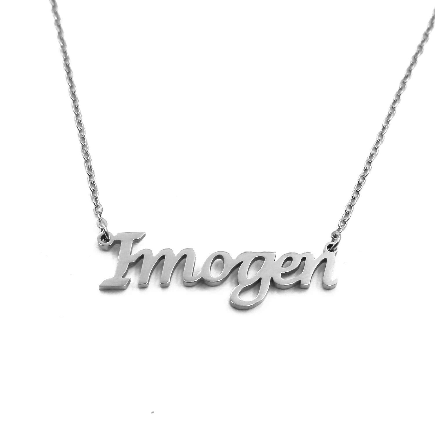 Kigu Imogen Personalised Name Necklace - Silver Tone - Custom Dainty Name Pendants, Jewellery for Ladies, Girlfriend, Mother, Sister, Friends