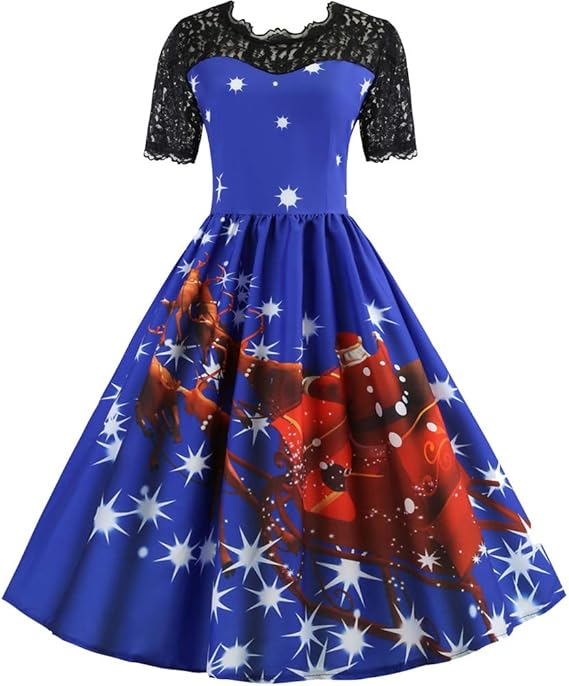 Amazon ドレス レディース Ilike Fishion ワンピース レース 透け クリスマス ドレス サンタ ３ｄ 仮装 ヴィンテージスタイル クリスマス夜 50年代風 洋服 露宴 二次会 文化祭 忘年会 女性用 スカート 衣装 クリスマス ワンピース チュニック 通販