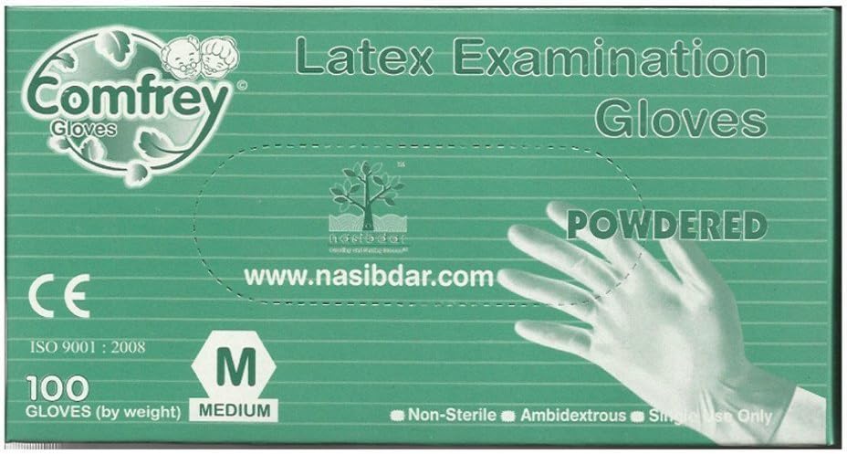 Comfrey M Latex Examination Gloves 100's Powdered Disposable