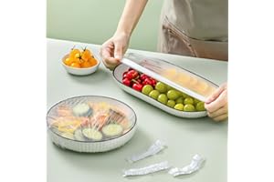 Hivelane Fresh-Keeping Elastic Food Covers, 100 PCS – 42cm Stretchable PE Food Saver Sleeves for Bowls, Plates & Fruit, Reusa