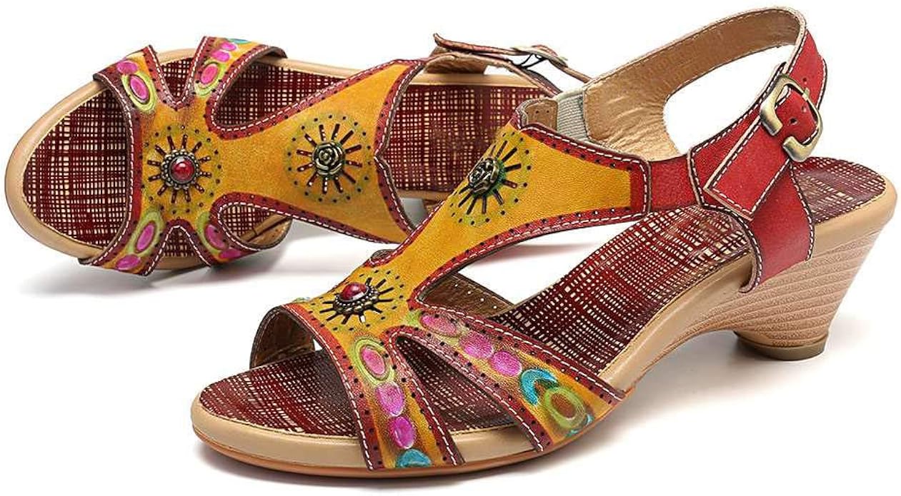 colorful block heel sandals