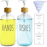 LOOCHICA 2 Pack Clear Glass Soap Dispenser with Plastic Pump, Transparent Dish and Hand Soap Dispenser Set, Refillable Reusable Apothecary Soap Pump Dispenser Bottles for Bathroom and Kitchen
