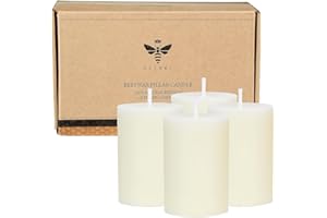 DEYBBY Natural Beeswax Pillar Candle 2x3 inch Set of 4, Dripless Smokeless Pure Brown Raw Beeswax Candle with Natural Scent for Prayer Home Relaxation,80 Hours Burning in Total (White)