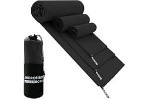 DQST Toalla Microfibra Secado Rápido 3 Pack, Toalla de Viaje Ligera y Portatil, Toalla Deportiva para Playa, Natación, Yoga, Gimnasio, Camping, Senderismo, ect (Negro, 76 * 152cm+40 * 80cm+30 * 30cm)