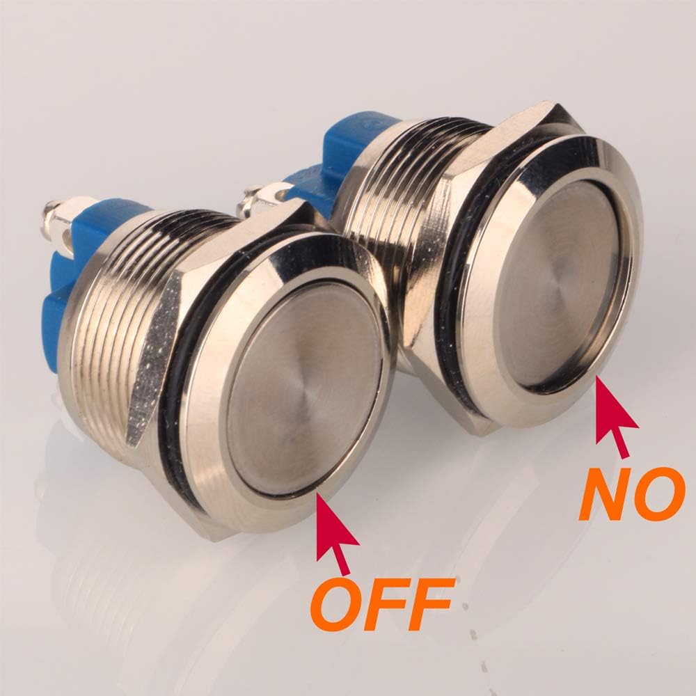 Gebildet 2pcs 22mm 12V/24V/125V/250V/5A Latching Push Button Switch Screw Type Terminals Stainless Steel Waterproof Metal Switch(Flat Head) - Image 3