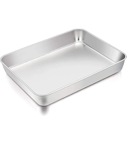 P&P CHEF Lasagna Pan Set, Stainless Steel Rectangular Baking Pan For Brownie/Cake/Meat, Non-Toxic & Heavy Duty, Deep Side & Rolled Rim, Brushed