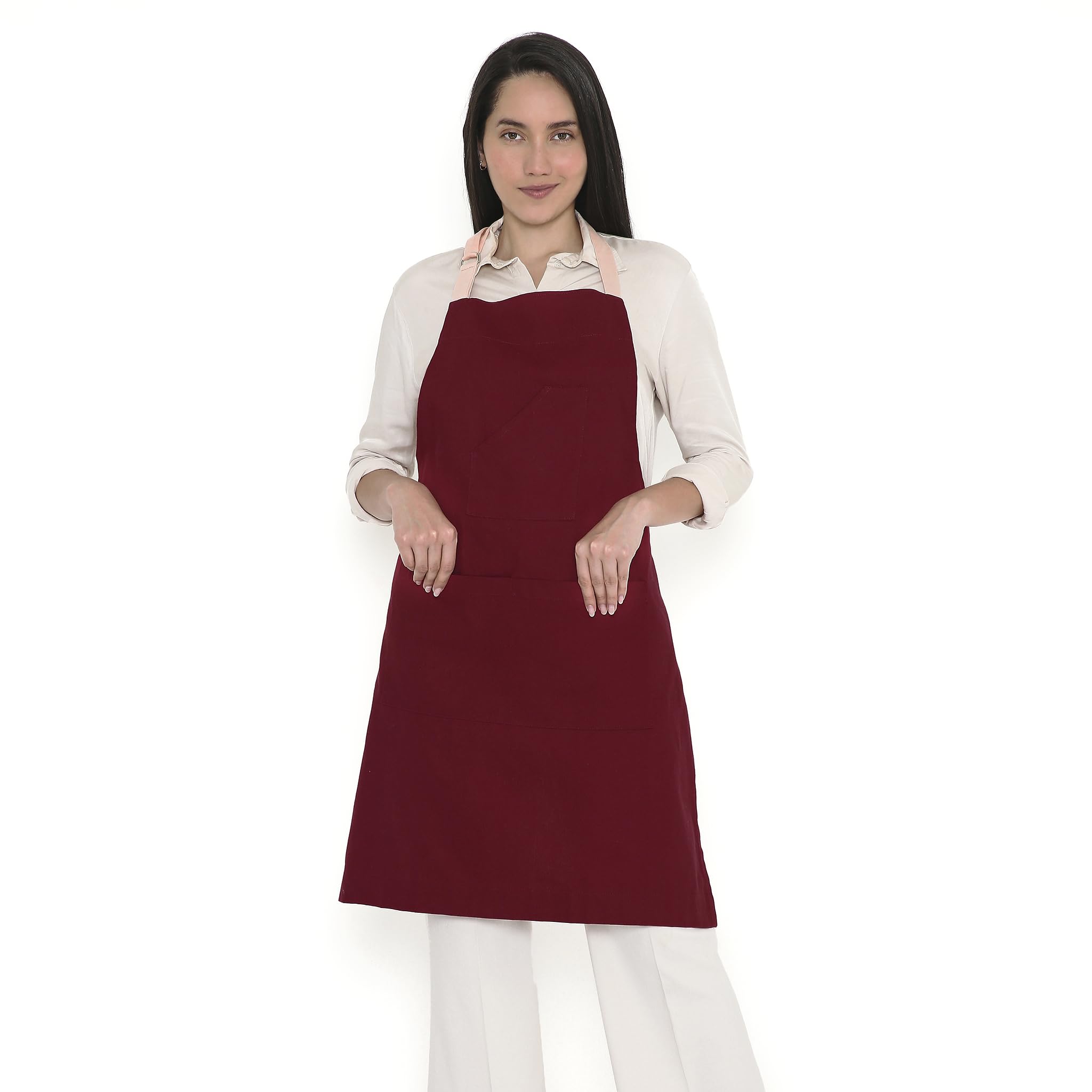 Encasa XO Adjustable Kitchen Cotton Apron With Pockets & Towel Holder Of Size 68x85 cm (Maroon) for Men & Women Chefs For Cooking & Baking in Home, Restaurants & Barbeque — image 1