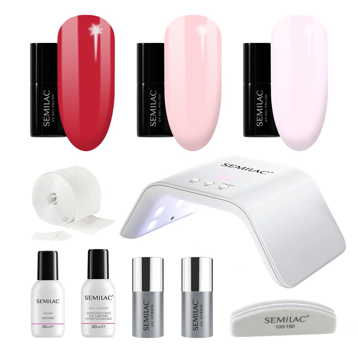 Semilac Try Me Gel Nail Starter Kit, Nail Set For Beginners - 3 x UV Gel Colours 7ml, UV/LED Lamp, Top & Base Coat 7ml, Tools & More For Perfect Manicure Tools & More - 218 Pearl Lila