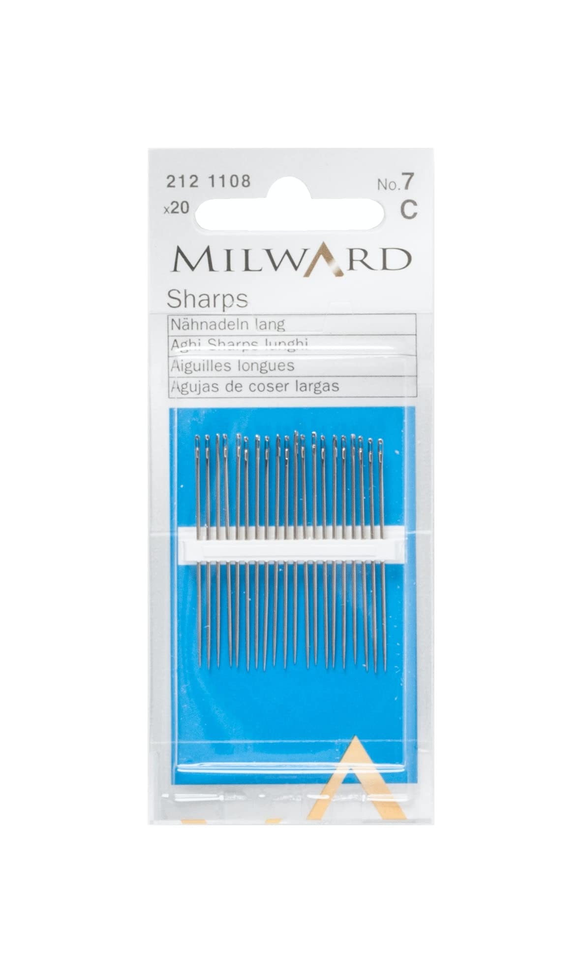 Milward Sharps Hand Sewing Needles, Steel, No.7, Silver