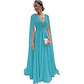 CIYUGNGJG Long Cape Bridesmaid Dress for Wedding V Neck Evening Dresses Chiffon Tie Prom Party Gown DY202
