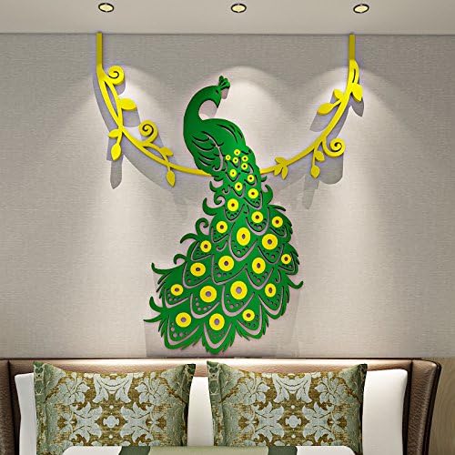 Ghaif Only the peacock crystal acrylic 3d wall art sofas in the living room Dining Room bedroom home decorating the walls waterproof peacock: Dark Green +, Mr Wong King-size
