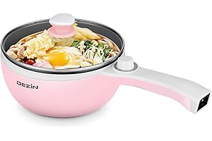 Dezin Hot Pot Electric Upgraded, Non-Stick Sauté Pan, Rapid Noodles Electric Pot, 1.5L Mini Portable Hot Pot for Steak, Egg, Fried Rice, Ramen, Oatmeal, Soup with Power Adjustment (Egg Rack Included)