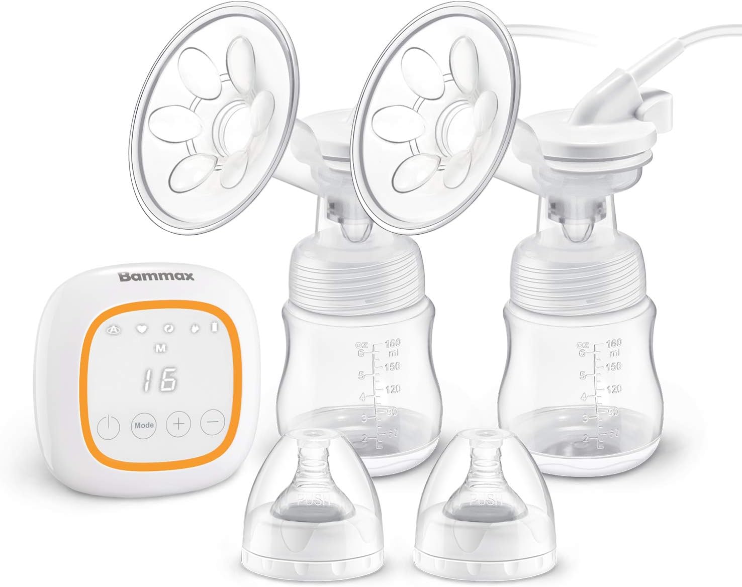 Electric Breast Pump, Bammax Double Breast Pump Dual Suction Breastfeeding Pump with LED Display, 4 Pumping Modes and Memory Function, BPA Free(White)