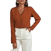 BROVAVE Women Long Sleeve Blouses for Work: Casual V Neck Fall Plain Tops for Ladies - Loose Fit Shirts for Business Office