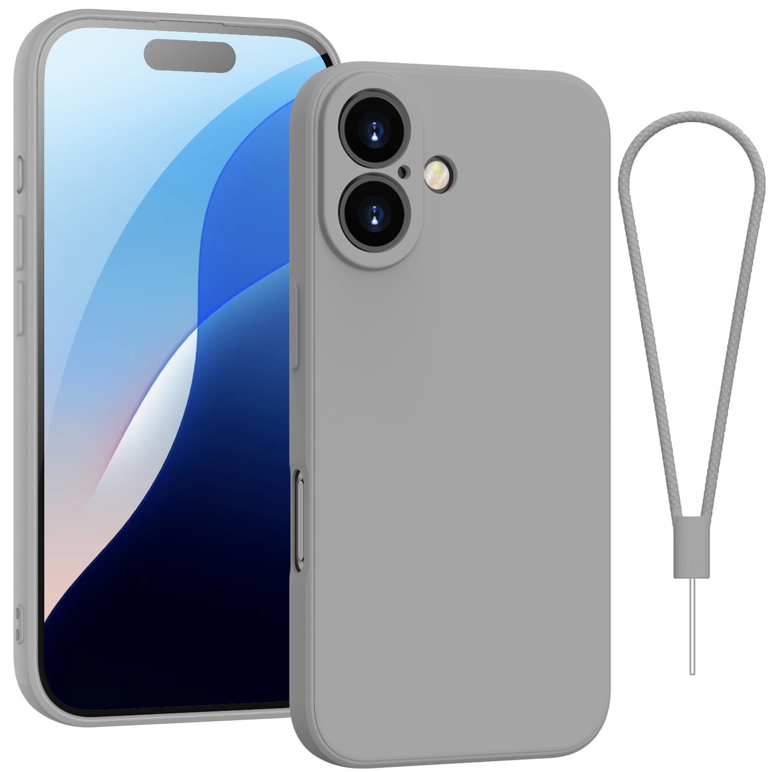 Andwing For iPhone 16 Plus Case,Silicone Case Soft Ultra Phone Case Slim Protective Shockproof Cover Scratch-Resistant Microfiber Lining, 6.7" Titanium Gray