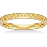 munone 2mm Checkered Ring 14K Gold Plated Titanium Checkerboard Textured Stacking Ring for Women Men, Love Is A Worthy Match