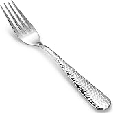 KEAWELL Premium Louise Hammered 4-Piece Fork Set (4, 8" Dinner Forks) | 18/10 Stainless Steel Dinner Forks; Hammered Round-Edge Handles; Fine Fork Set; Brilliant Mirror Finish; Dishwasher Safe