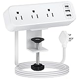 3 Outlet Desk Clamp Power Strip with USB C, White