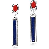 Watforsh Boho Lapis Lazuli Earrings for Women Long Red and Blue Natural Stone Stud Earrings Bar Dangling